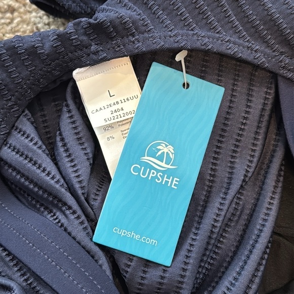 Cupshe Navy Ginger Ribbed & Ruched One Piece Swimsuit Women's Size Large NWT - Picture 5 of 7